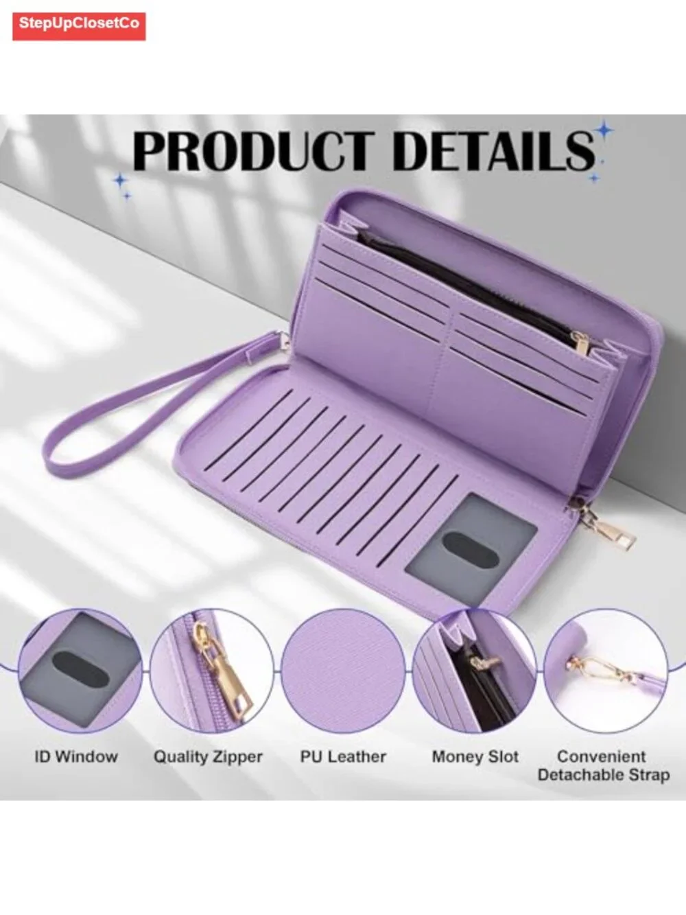 Women's Faux Leather Clutch Wallet with RFID Blocking, Removable Wristlet